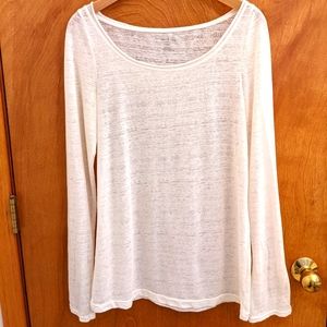 Anthropologie Pure+Good white ivory long sleeve gauze sheer wide-neck top size L